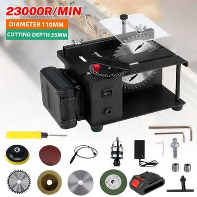 Imagen del producto de Mini sierra de mesa - 1 batería - 23000 RPM - Hoja de sierra de 110 mm - Para trabajos de carpintería