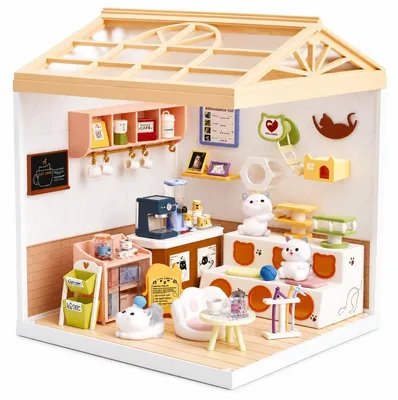 Productafbeelding van Dreamy mini house Katten Café cat cafe met ledlamp DIY Modelbouw Knutselen