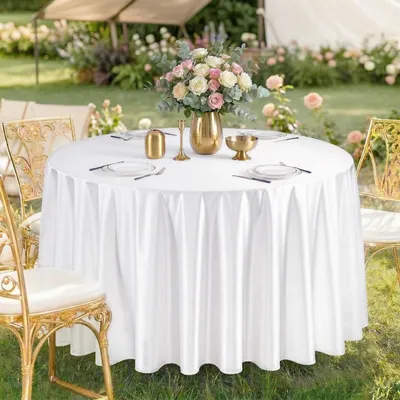 Produktbild von Runde Satin Tischdecke Weiß 300 cm 2er Set Polyester Waschbar