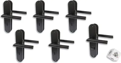 Produktbild von Türbeschlag 6er Set, Renovierungsgarnitur schwarz matt für 5 x Zimmer- und 1 x Bad/WC, Türklinke Türgriff