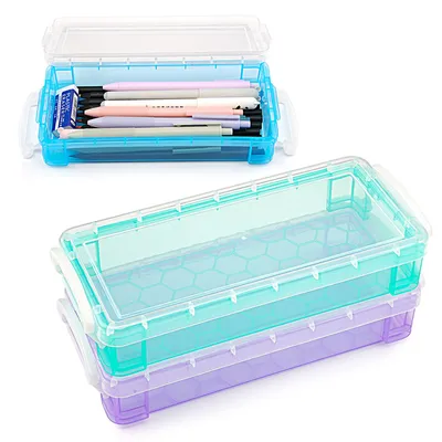 Produktbild von 3*federmáppchen,Federmäppchen,Teenager Mäppchen,für Schule & Büro,Kunststoff, grün, blau, lila