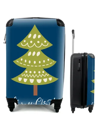 Produktbild von MuchoWow® Koffer Handgepäck Trolley Rollkoffer Kleine Reisekoffer mit 4 Rollen - Weihnachtsbaum - Weihnachten - Zitate - Frohe Weihnachten - Tannenbaum - Blau - Cabin Size < 55x40x23 cm & 55x40x20 cm - Fotokoffer - Kabinenkoffer - Boardgepäck - Reise-Box - Reisekoffer - Reisegepäck - Koffer mit Bild - Trolley für Kinder