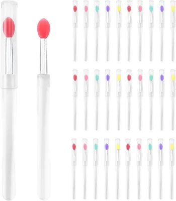 Productafbeelding van Siliconen lipborstel applicator 11 cm, 30 stuks, met dop, voor make-up