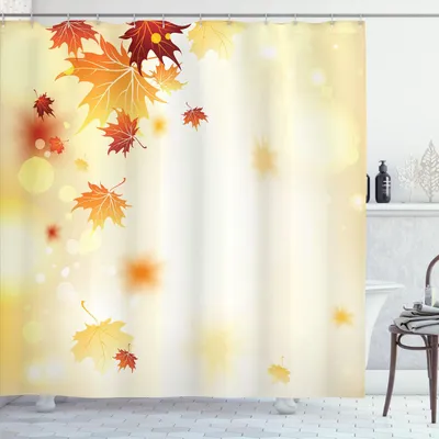 Produktbild von ABAKUHAUS Fallen Duschvorhang, Herbstsaison inspiriert abstrakte Komposition mit Ahornblätter und Bokeh-Effekt, 175 x 220 cm, Beige orange Rubin