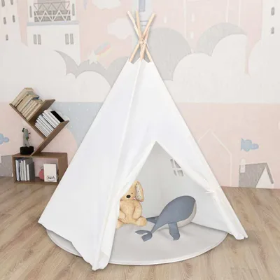 Produktbild von Design Kinder Tipi-Zelt mit Tasche Pfirsichhaut Weiß 120x120x150 cm, Kinderzelte 2024 Neu
