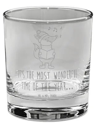 Produktbild von Mr. & Mrs. Panda gravur glas Fuchs Sänger - Transparent - Geschenk, Weihnachtslieder, Tumbler, Longdrinkglas, Cocktailglas, Winter, Weihnachten, für Gin, Singen