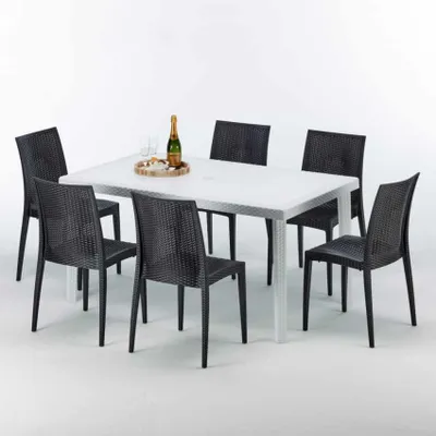 Produktbild von Weiß Rechteckig Tisch und 6 Stühle Farbiges Polypropylen-Außenmastenset Grand Soleil Bistrot Summerlife - Schwarz