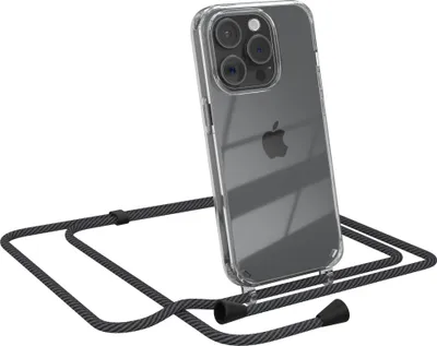 Produktbild von EAZY CASE Handykette kompatibel mit Apple iPhone 15 Pro, Handyhülle mit Umhängeband, Handykordel, Schutzhülle Clear, Band in Grau