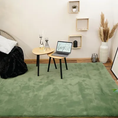 Obrázek produktu pro Consilio Concept COZY kožešinový koberec 60x100 zelený Koberec supersoft 28 mm výška měkká měkká imitace králičí kožešiny olivová olivově zelená