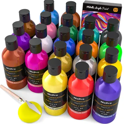 Acrylfarbe Set 20 Farben 250 ml Metallic Schnelltrocknend