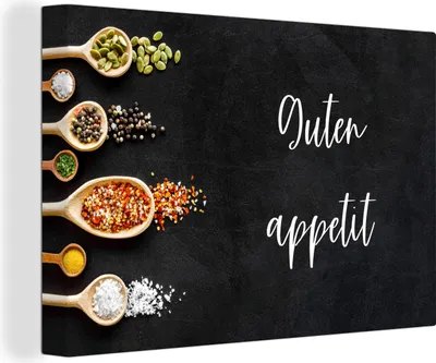 Obrázok produktu pre MuchoWow® - Plátno - Guten Appetit - Príslovia - Citáty - Dobrú chuť - Jedlo, fototapeta, nástenné dekorácie obrazy obývacia izba, 120x80cm