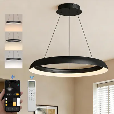 Produktbild von doporro Moderne LED Pendelleuchte – 60cm Dimmbare Esszimmerlampe hängend mit App & Fernbedienung, 3000–6000K, CRI≥95, höhenverstellbar, Luvina04, Sandschwarz