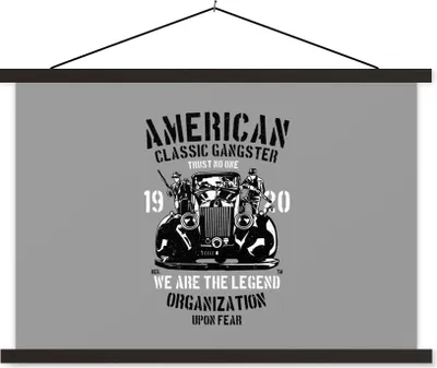 Produktbild von MuchoWow® Textilposter Mancave - Auto - Schwarz - Weiß - Grau - Vintage 150x100 cm mit schwarzem Rahmen - Schlafzimmer