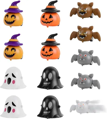 Productafbeelding van Pompoen - Set van 12 - Halloween-opwindspeelgoed - Verschillende geesten - Vleermuis - Terugtrekken - Speelgoed