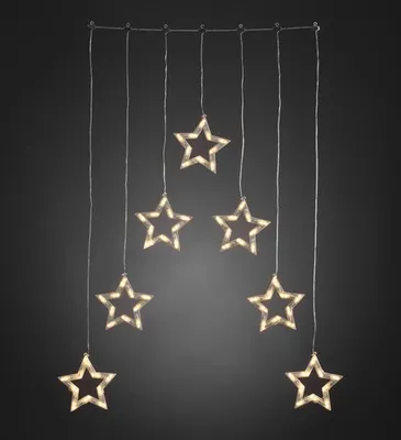 Image de Konstsmide - Rideau lumineux LED avec 7 silhouettes d'étoiles, dimensions des étoiles : L : 18 cm, H : 18, 5 cm, 70 diodes blanches chaudes, transformateur extérieur 24V, câble transparent ; 4043-103