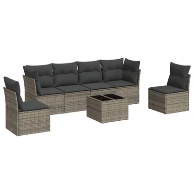 Produktbild von 7-tlg. Garten-Sofagarnitur mit Kissen Grau Poly Rattan