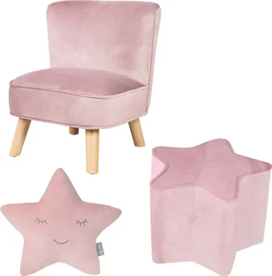 Produktbild von roba Bundle „Lil Sofa” enthält Kindersessel, Kinderhocker in Sternform, Dekokissen Stern rosa/mauve