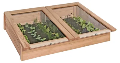 Produktbild von Frühbeet Gewächshaus Aufsatz aus Lärche 119x80x21 cm für Hochbeete mit Abdeckung für Gartenpflanzen