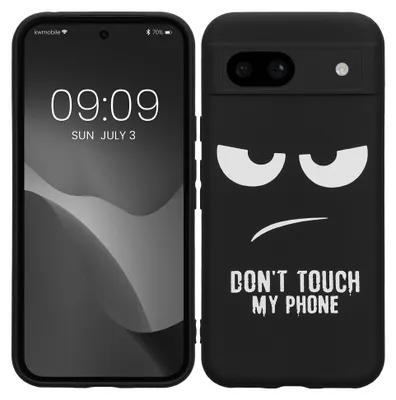 Produktbild von kwmobile Hülle kompatibel mit Google Pixel 8a - Handyhülle Silikon Case - Don't touch my Phone Weiß Schwarz