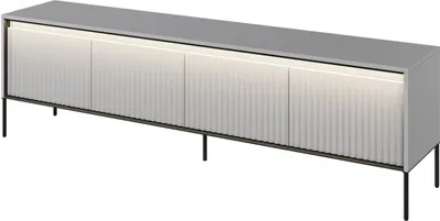 Produktbild von TV-Schrank TREND TR-06 mit 4 Türen LED-Beleuchtung Fernsehschrank 193 cm Fernsehtisch Lowboard Wohnzimmer Schrank Grifflos Push-to-Open Geriffelt Modern (Grau)