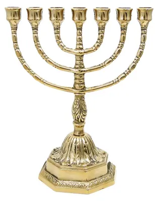 7-armige Menora aus Messing, 23 cm, für Kerzen bis Ø 1,5 cm