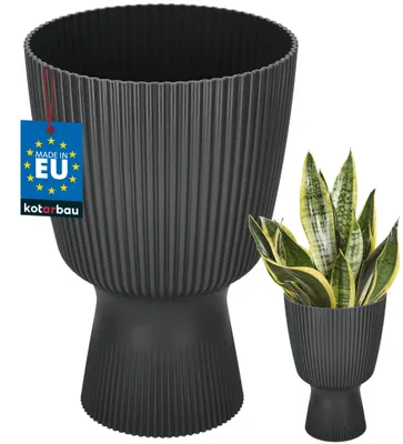 Obrázok produktu pre KOTARBAU® Kvetináč, priemer 18 cm, kvetináč na orchideje, vnútorný kvetináč pre izbové rastliny, kvetináč so základňou, s rebrovaním, v tvare kalicha, plastový, čierna farba