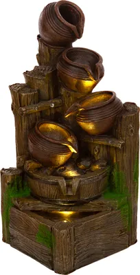Produktbild von Zimmerbrunnen mit LED Leuchten, 55cm Springbrunnen Krüge (Brunnen Ecke)