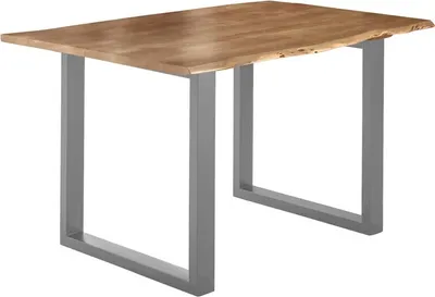 Produktbild von Esstisch Baumkante massiv Akazie natur 180 x 90 silber U-Gestell LUBIN