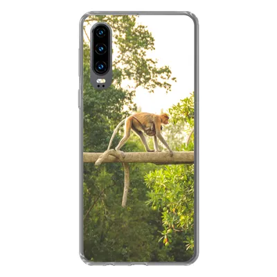 Produktbild von MuchoWow® Handyhülle Schutzhülle Hülle für Huawei P30 Affen laufen auf Ast Silikon Softcase Handy Hülle - Kartenbesitzer