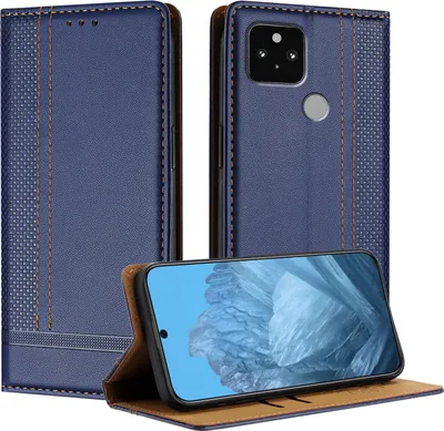 Immagine prodotto di Custodia per telefono cellulare per Google Pixel 5 in pelle flip custodia protettiva con funzione stand blu