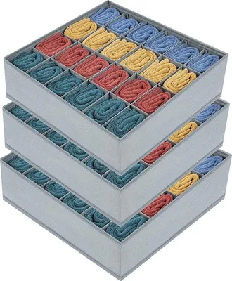 Immagine prodotto di Set di 3 organizer pieghevoli per cassetti, con 24 scomparti per scatola – Scatole portaoggetti per biancheria intima, calze, cravatte, cinture e accessori