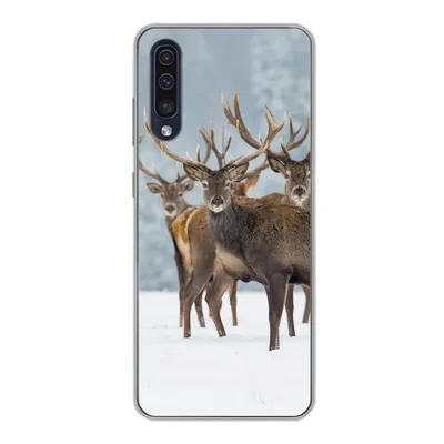 Produktbild von MuchoWow® Handyhülle Schutzhülle Hülle für Samsung Galaxy A30s Hirsche - Tiere - Schnee - Winter - Landschaft - Natur Silikon Softcase Handy Hülle - Karteninhaber