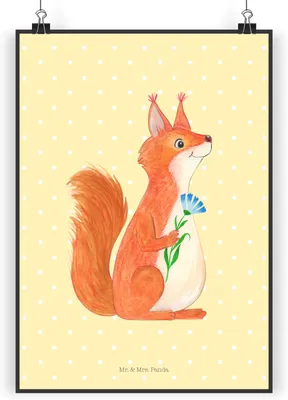 Produktbild von Mr. & Mrs. Panda Bild Eichhörnchen Blume DIN A5 - Gelb Pastell - Geschenk, Lachen, wanddeko, drucke, Spaß, Lustige Sprüche, Eichhorn, Wandbild, Kunstdruck, Plakat