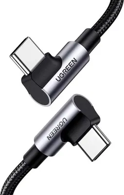 Produktbild von UGREEN USB-C-auf-USB-C-Schnellladekabel mit Winkelstecker, 100 W PD, 1 m - Space Grau