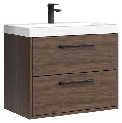Produktbild von Badplaats Badezimmermöbel Set Florence 01 60 cm – Walnuss – Hängender Waschtisch mit Soft-Close