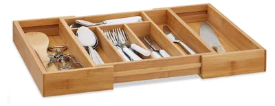 Ausziehbarer Bambus-Besteckkasten, 33,5x28–45 cm, 7 Fächer