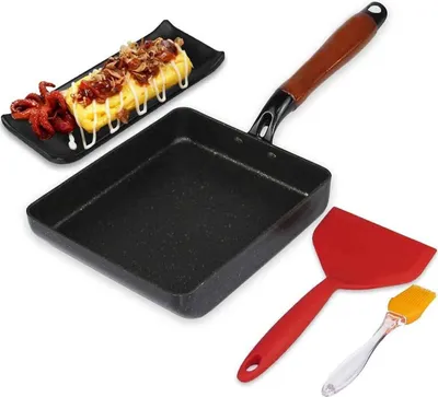 Obrázok produktu pre Japonská panvica na omelety Panvica na vajcia Tamagoyaki so silikónovou stierkou, štetcom a tanierom