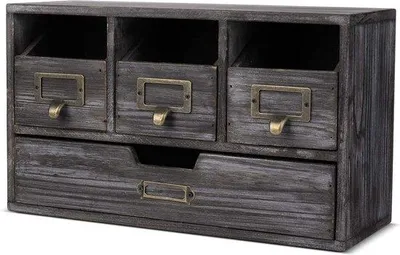 Immagine prodotto di Set di cassettiere in legno per ufficio in stile rustico marrone, 4 ante