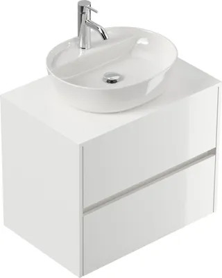 Produktbild von Badmöbel Taifun 70cm mit ovalem Aufsatzwaschbecken weiß Hgl : Weiss hochglanz