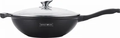 Produktbild von Royalty Line - Wok mit Glasdeckel - Marmorbeschichtung - Schwarz - 32 cm