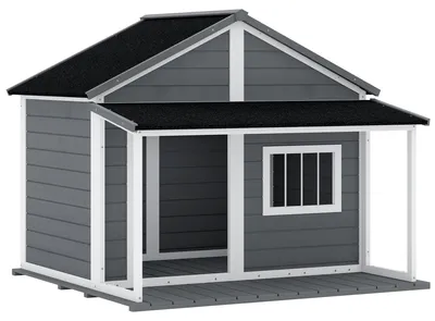 Produktbild von Hundehütte Outdoor-Hundehütte, inkl. Veranda, wetterbeständig, 124 cm x 112 cm x 105 cm, Grau + Weiß