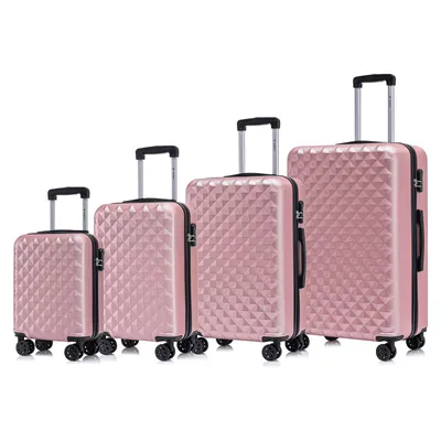 Produktbild von Suitcase Set, Rollkoffer Handgepäck, Kofferset, mit 4 Rollen 360°, Hartschalenreise Zahlenschloss, Weicher Gummigriff (4er Set, S,M,L&XL, Roségold)