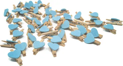 Produktbild von Oblique Unique 50 Mini Herz Holz Wäscheklammern Holz Miniklammern mit Herzen kleine Deko Klammern Hochzeit - blau