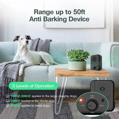 Produktbild von Ultraschall-Gerät zur Abwehr von Hunden – 3 Frequenzen – Reichweite 10 Meter – wiederaufladbar – schwarz