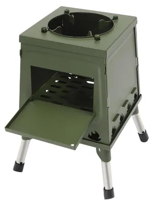 Produktbild von Campingofen - Faltbarer Holz-/Kohleofen - Windgeschützt - 16 Luftöffnungen - Für 3–5 Personen - Kohlenstoffstahl & Edelstahl - Grün
