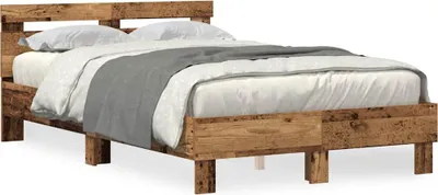 Zdjęcie produktu dla Rama łóżka z wezgłowiem z drewna odzyskanego 120 x 200 cm materiał drewnopochodny