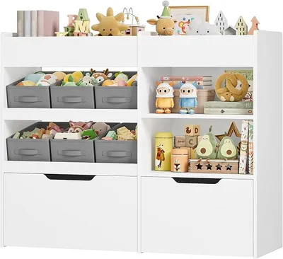 Produktbild von Kinderregal mit Bücherregal, Regal Kinderzimmer mit 2 Spielzeugkiste mit Rollen