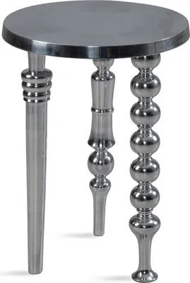 Produktbild von Beistelltisch 44x44x63 cm Aluminium mit drei verschiedenen Beinen, Dreibein Wohnzimmertisch Metall, Dekotisch Rund Silber, Alu-Abstelltisch Modern, Kleiner Tisch Wohnzimmer