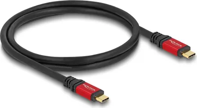 Produktbild von Delock - USB-Kabel - 24 pin USB-C (M) zu 24 pin USB-C (M) - USB 3.2 / Thunderbolt 3 - 20 V - 5 A - 80 cm - E-marker, unterstützt Power Delivery 3.0, bis zu 20 Gbps Datentransferrate, USB-Stromversorgung (100 W), vergoldete Kontakte - Schwarz / Rot