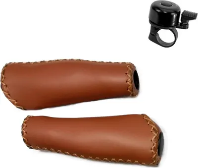 Produktbild von Knus Lenkergriffe Fahrradgriffe Kunstleder Lang/Lang 135/135 mm in braun inkl. 1 x Fahrradklingel